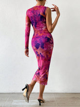 Tie Dye Asymmetrical Neck Bodycon Dress